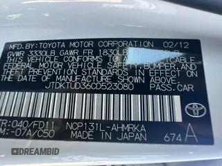 2012 Toyota Yaris L with VIN JTDKTUD36CD523080, listed as a Copart auction lot 47273925 with 134,041 mi miles and Clean Title. Bid and sale history available at carsss.com. Image 10.