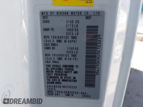 2021 Nissan NV200 SV с VIN 3N6CM0KN1MK703239, выставлен на аукционе IAAI как лот 41797058 с пробегом 31 697 миль миль и . История ставок и продаж доступна на DreamBid. Изображение 9.