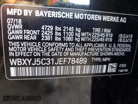 2018 BMW X2 xDrive28i z VIN WBXYJ5C31JEF78489, wystawiony jako Copart lot #56519905 z przebiegiem 37 114 mil mil oraz Szkoda całkowita • Salvage title. Historia ofert i sprzedaży dostępna na DreamBid. Obrazek 12.