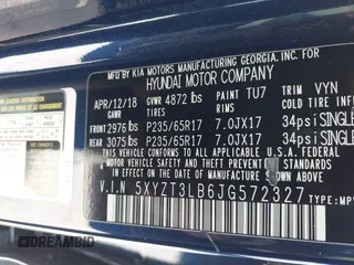 2018 Hyundai Santa Fe Sport 2.4L with VIN 5XYZT3LB6JG572327, listed as a IAAI auction lot 41819318 with 60,539 mi miles. Bid and sale history available at carsss.com. Image 9.