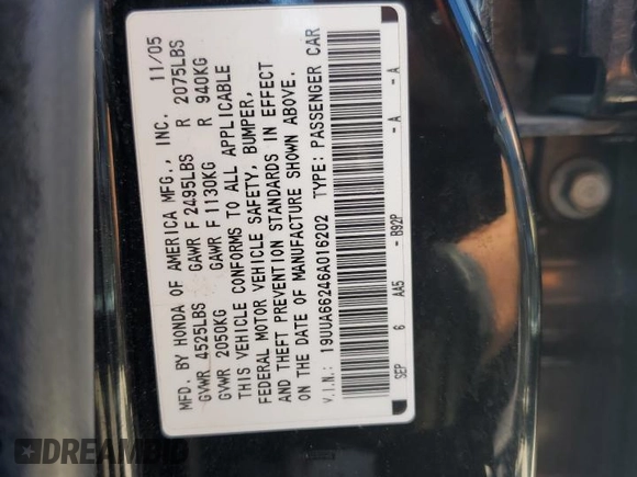 2006 Acura TL with VIN 19UUA66246A016202, listed as a Copart auction lot 54955205 with 105,284 mi miles and Salvage Title. Bid and sale history available at carsss.com. Image 12.