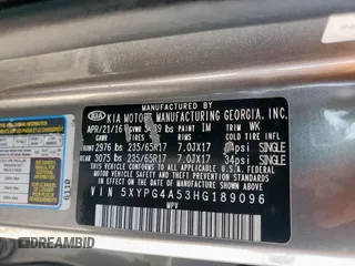 2017 Kia Sorento LX with VIN 5XYPG4A53HG189096, listed as a Copart auction lot 63436585 with 185,628 mi miles and Salvage title. Bid and sale history available at DreamBid. Image 13.