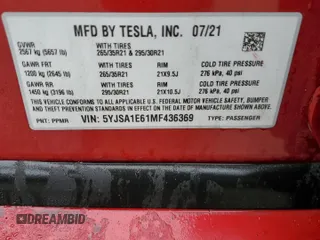 2021 Tesla Model S Plaid with VIN 5YJSA1E61MF436369, listed as a Copart auction lot 48505375 with 34,388 mi miles and Salvage Title. Bid and sale history available at carsss.com. Image 12.