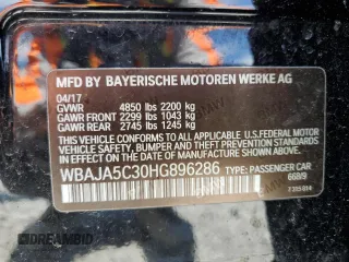 2017 BMW 5 Series 530i с VIN WBAJA5C30HG896286, выставлен на аукционе Copart как лот 56382605 с пробегом 101 808 миль миль и Чистый • Clean title. История ставок и продаж доступна на DreamBid. Изображение 12.