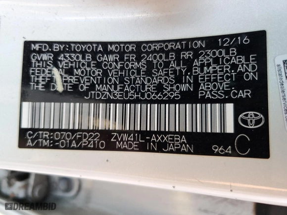 2017 Toyota Prius v Two with VIN JTDZN3EU5HJ066295, listed as a Copart auction lot 43470005 with 237,185 mi miles and Salvage Title. Bid and sale history available at carsss.com. Image 12.