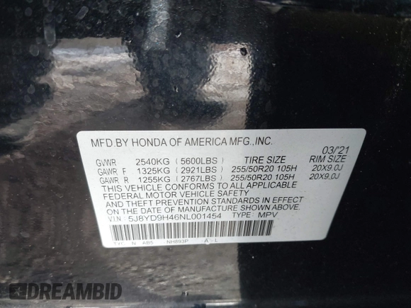 2022 Acura MDX w/Technology Package with VIN 5J8YD9H46NL001454, listed as a IAAI auction lot 41268436 with 83,753 mi miles. Bid and sale history available at carsss.com. Image 9.