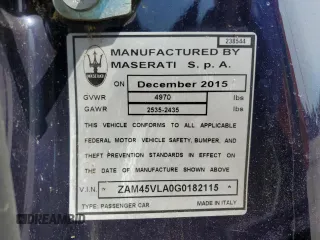 2016 Maserati GranTurismo MC z VIN ZAM45VLA0G0182115, wystawiony jako Copart lot #58945525 z przebiegiem Nie podano mil oraz Szkoda całkowita • Salvage title. Historia ofert i sprzedaży dostępna na DreamBid. Obrazek 13.
