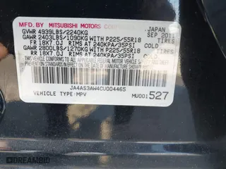 2012 Mitsubishi Outlander SE with VIN JA4AS3AW4CU004465, listed as a IAAI auction lot 41475001 with 173,736 mi miles. Bid and sale history available at carsss.com. Image 9.