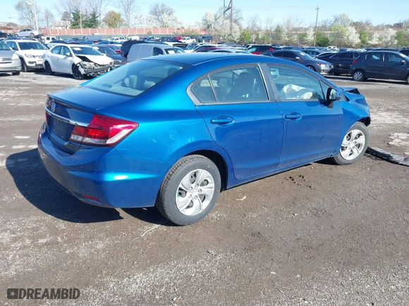 2013 Honda Civic Sdn LX with VIN 2HGFB2F52DH598307, listed as a IAAI auction lot 41971551 with 61,362 mi miles. Bid and sale history available at carsss.com. Image 4.