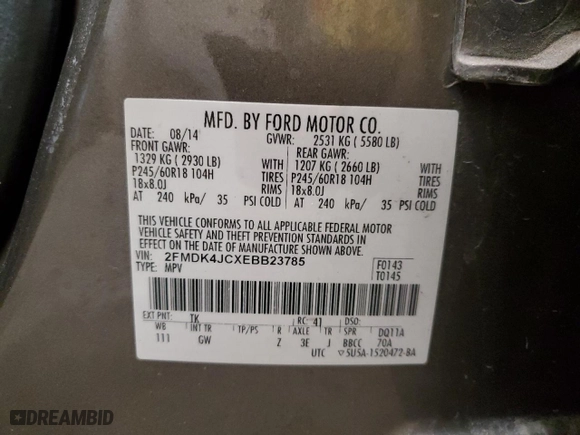 2014 Ford Edge SEL with VIN 2FMDK4JCXEBB23785, listed as a Copart auction lot 50550195 with 127,489 mi miles and Salvage Title. Bid and sale history available at carsss.com. Image 13.