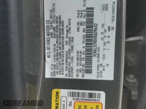 2017 Lincoln MKZ Reserve z VIN 3LN6L5E98HR609642, wystawiony jako Copart lot #52788975 z przebiegiem 119 683 mil mil oraz Szkoda całkowita • Salvage title. Historia ofert i sprzedaży dostępna na DreamBid. Obrazek 13.