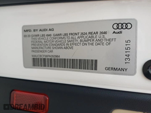 2023 Audi A5 Sportback Premium Plus with VIN WAUCBCF56PA050964, listed as a Copart auction lot 74617653 with 3,495 mi miles. Bid and sale history available at carsss.com. Image 14.