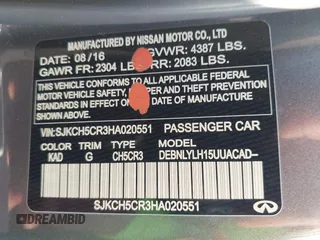 2017 Infiniti QX30 Luxury with VIN SJKCH5CR3HA020551, listed as a IAAI auction lot 41501816 with 78,511 mi miles. Bid and sale history available at carsss.com. Image 9.