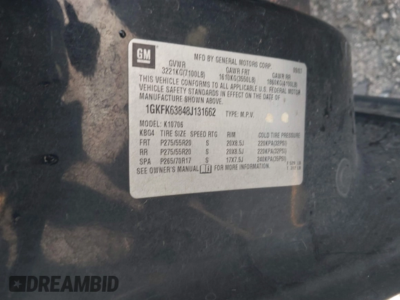 2008 GMC Yukon Denali z VIN 1GKFK63848J131662, wystawiony jako IAAI lot #41887718 z przebiegiem 319 420 mil mil oraz . Historia ofert i sprzedaży dostępna na DreamBid. Obrazek 9.