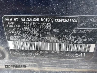 2018 Mitsubishi Outlander ES z VIN JA4AZ3A35JZ058407, wystawiony jako IAAI lot #41428922 z przebiegiem 141 701 mil mil oraz . Historia ofert i sprzedaży dostępna na DreamBid. Obrazek 9.