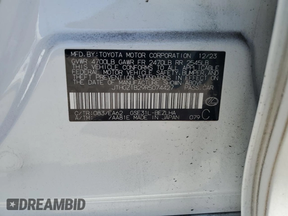 2024 Lexus IS 350 F Sport with VIN JTHGZ1B29R5074427, listed as a Copart auction lot 89104165 with 16,787 mi miles and Salvage title. Bid and sale history available at DreamBid. Image 12.