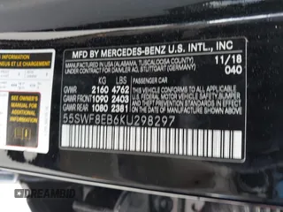 2019 Mercedes-Benz C 300 with VIN 55SWF8EB6KU298297, listed as a IAAI auction lot 42280673 with 49,059 mi miles and . Bid and sale history available at DreamBid. Image 9.