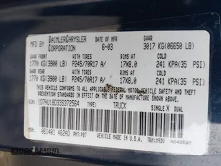 2003 Dodge 1500 ST z VIN 1D7HU18D33S372564, wystawiony jako IAAI lot #41973441 z przebiegiem 204 436 mil mil oraz . Historia ofert i sprzedaży dostępna na DreamBid. Obrazek 9.