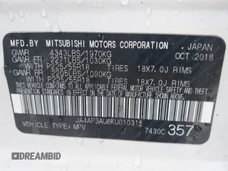 2019 Mitsubishi Outlander ES with VIN JA4AP3AU6KU010315, listed as a IAAI auction lot 41356268 with 41,531 mi miles and . Bid and sale history available at DreamBid. Image 9.