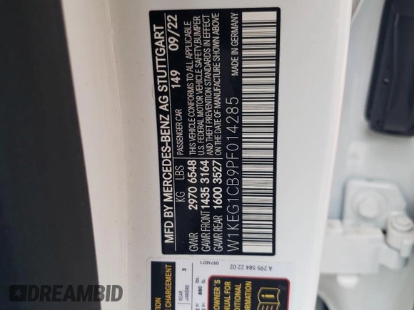 2023 Mercedes-Benz EQE 350 z VIN W1KEG1CB9PF014285, wystawiony jako Copart lot #62568364 z przebiegiem 7 803 mil mil oraz Szkoda całkowita • Salvage title. Historia ofert i sprzedaży dostępna na DreamBid. Obrazek 14.