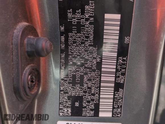 2013 Toyota Sienna XLE with VIN 5TDDK3DC1DS063127, listed as a Copart auction lot 58387015 with 196,574 mi miles and Salvage title. Bid and sale history available at DreamBid. Image 12.
