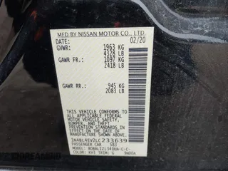 2020 Nissan Altima 2.5 SL with VIN 1N4BL4EV2LC233639, listed as a IAAI auction lot 41537672 with 85,349 mi miles. Bid and sale history available at carsss.com. Image 9.