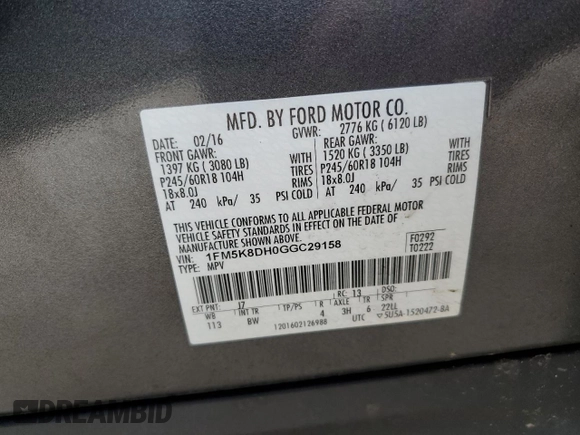 2016 Ford Explorer XLT z VIN 1FM5K8DH0GGC29158, wystawiony jako Copart lot #51282405 z przebiegiem 143 781 mil mil oraz Szkoda całkowita • Salvage title. Historia ofert i sprzedaży dostępna na DreamBid. Obrazek 13.