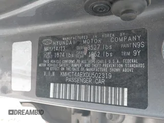 2013 Hyundai Accent GLS z VIN KMHCT4AEXDU502319, wystawiony jako IAAI lot #42423517 z przebiegiem 228 402 mil mil oraz . Historia ofert i sprzedaży dostępna na DreamBid. Obrazek 9.