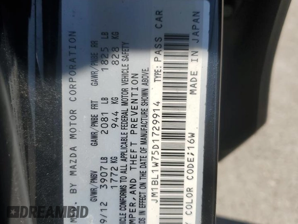 2013 Mazda 3 i Grand Touring with VIN JM1BL1W75D1729914, listed as a Copart auction lot 49035695 with 231,938 mi miles and Salvage Title. Bid and sale history available at carsss.com. Image 12.