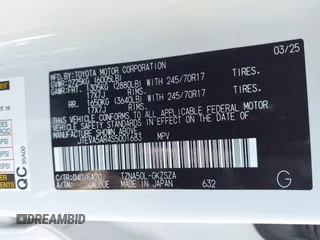 2025 Toyota 4Runner с VIN JTEVA5AR4S5001683, выставлен на аукционе IAAI как лот 42164482 с пробегом 82 миль миль и . История ставок и продаж доступна на DreamBid. Изображение 9.
