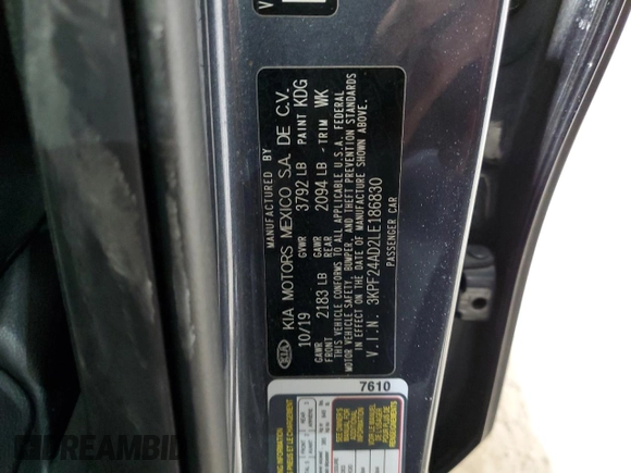 2020 Kia Forte LXS with VIN 3KPF24AD2LE186830, listed as a Copart auction lot 48505695 with 89,231 mi miles and Clean Title. Bid and sale history available at carsss.com. Image 12.