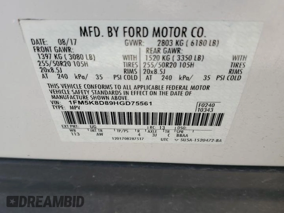 2017 Ford Explorer XLT z VIN 1FM5K8D89HGD75561, wystawiony jako Copart lot #57723505 z przebiegiem 100 274 mil mil oraz Szkoda całkowita • Salvage title. Historia ofert i sprzedaży dostępna na DreamBid. Obrazek 13.