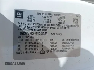 2015 Chevrolet Express Cargo with VIN 1GCWGFCF6F1261368, listed as a IAAI auction lot 42158324 with 196,406 mi miles. Bid and sale history available at carsss.com. Image 9.