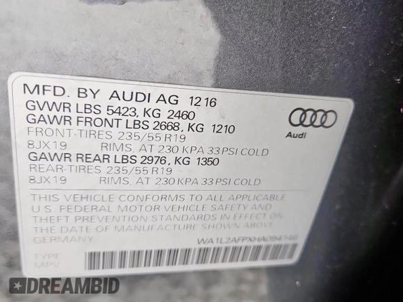 2017 Audi Q5 Premium Plus с VIN WA1L2AFPXHA094146, выставлен на аукционе Copart как лот 60599065 с пробегом 21 935 миль миль и Списание • Salvage title. История ставок и продаж доступна на DreamBid. Изображение 14.