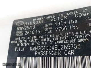 2014 Hyundai Genesis 3.8L with VIN KMHGC4DD4EU265736, listed as a IAAI auction lot 41893568 with 186,905 mi miles. Bid and sale history available at carsss.com. Image 9.