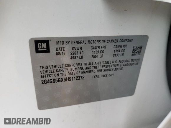 2017 Buick Regal Premium II with VIN 2G4GS5GX6H9112372, listed as a Copart auction lot 82235794 with 38,213 mi miles and Salvage Title. Bid and sale history available at DreamBid. Image 12.