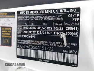 2019 Mercedes-Benz GLE 43 AMG with VIN 4JGED6EB5KA151772, listed as a IAAI auction lot 42168396 with 43,678 mi miles and . Bid and sale history available at DreamBid. Image 9.