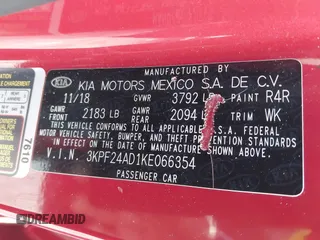 2019 Kia Forte LXS with VIN 3KPF24AD1KE066354, listed as a IAAI auction lot 41092366 with 51,280 mi miles and . Bid and sale history available at carsss.com. Image 9.