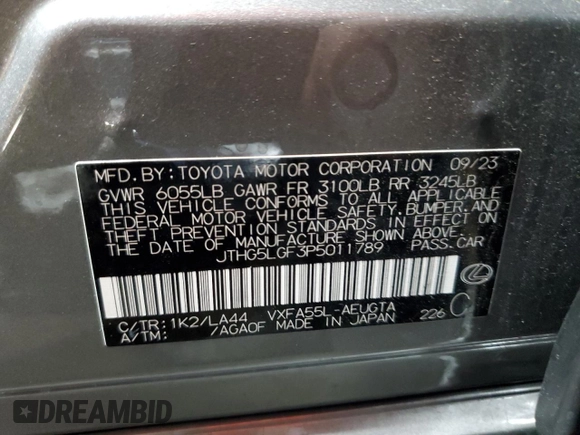 2023 Lexus LS с VIN JTHG5LGF3P5011789, выставлен на аукционе Copart как лот 48991195 с пробегом 4 054 миль миль и Списание • Salvage title. История ставок и продаж доступна на DreamBid. Изображение 13.