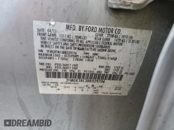 2011 Ford Flex SE with VIN 2FMGK5BC3BBD29706, listed as a Copart auction lot 79050824 with 295,678 mi miles and Clean Title. Bid and sale history available at carsss.com. Image 13.