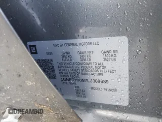 2020 Chevrolet Traverse LT with VIN 1GNERHKW7LJ309689, listed as a IAAI auction lot 42270616 with 120,264 mi miles and . Bid and sale history available at DreamBid. Image 9.
