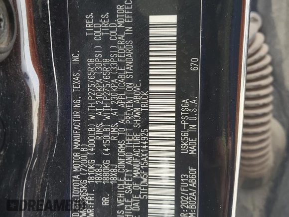 2010 Toyota Tundra z VIN 5TFDW5F15AX144925, wystawiony jako Copart lot #48423065 z przebiegiem 111 839 mil mil oraz Szkoda całkowita • Salvage title. Historia ofert i sprzedaży dostępna na DreamBid. Obrazek 13.