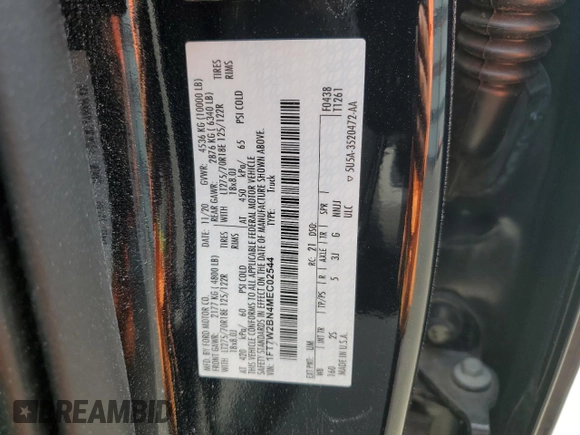 2021 Ford F-250 XL с VIN 1FT7W2BN4MEC02544, выставлен на аукционе Copart как лот 64599555 с пробегом 61 837 миль миль и Списание • Salvage title. История ставок и продаж доступна на DreamBid. Изображение 12.