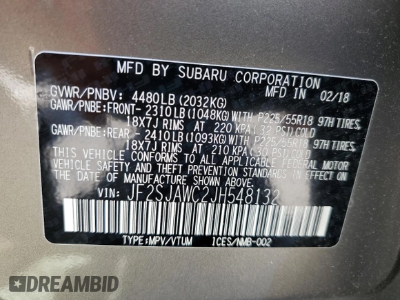 2018 Subaru Forester Touring with VIN JF2SJAWC2JH548132, listed as a Copart auction lot 63588285 with 66,269 mi miles and Salvage title. Bid and sale history available at DreamBid. Image 13.
