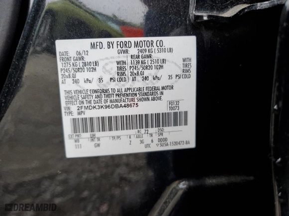 2013 Ford Edge Limited with VIN 2FMDK3K96DBA48675, listed as a Copart auction lot 49741385 with 145,091 mi miles and Clean Title. Bid and sale history available at carsss.com. Image 13.