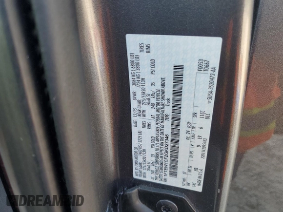 2016 Ford F-150 XL z VIN 1FTEW1CF2GKD27346, wystawiony jako Copart lot #59405745 z przebiegiem 105 644 mil mil oraz Szkoda całkowita • Salvage title. Historia ofert i sprzedaży dostępna na DreamBid. Obrazek 12.