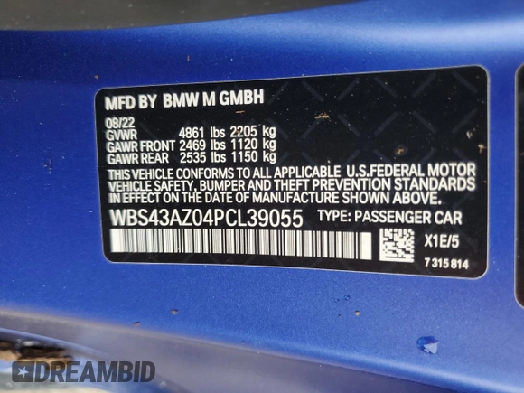 2023 BMW M4 Competition xDrive with VIN WBS43AZ04PCL39055, listed as a Copart auction lot 59285034 with 29,554 mi miles and Non Repairable. Bid and sale history available at carsss.com. Image 13.