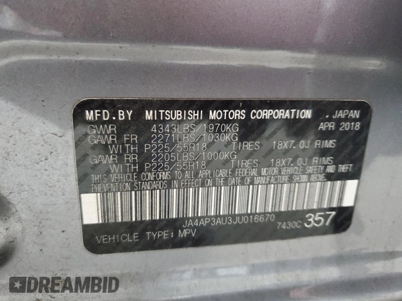 2018 Mitsubishi Outlander Sport ES 2.0 with VIN JA4AP3AU3JU016670, listed as a Copart auction lot 54274565 with 46,859 mi miles and Salvage Title. Bid and sale history available at carsss.com. Image 13.