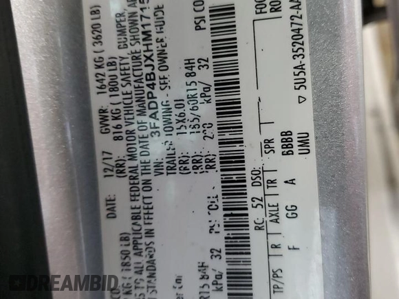 2017 Ford Fiesta SE с VIN 3FADP4BJXHM171542, выставлен на аукционе Copart как лот 55114905 с пробегом 54 295 миль миль и Списание • Salvage title. История ставок и продаж доступна на DreamBid. Изображение 12.