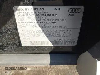 2019 Audi Q5 Premium Plus with VIN WA1BNAFY7K2107397, listed as a IAAI auction lot 41453991 with 60,883 mi miles. Bid and sale history available at carsss.com. Image 9.